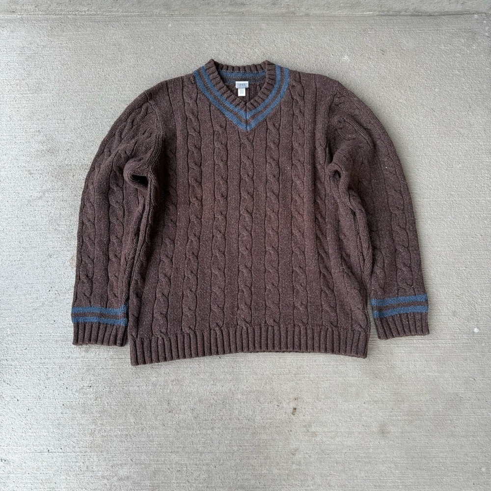 Vintage 90s Old Navy Cable Knit‎ Sweater Womens XL Brown Chunky Cotton V Neck